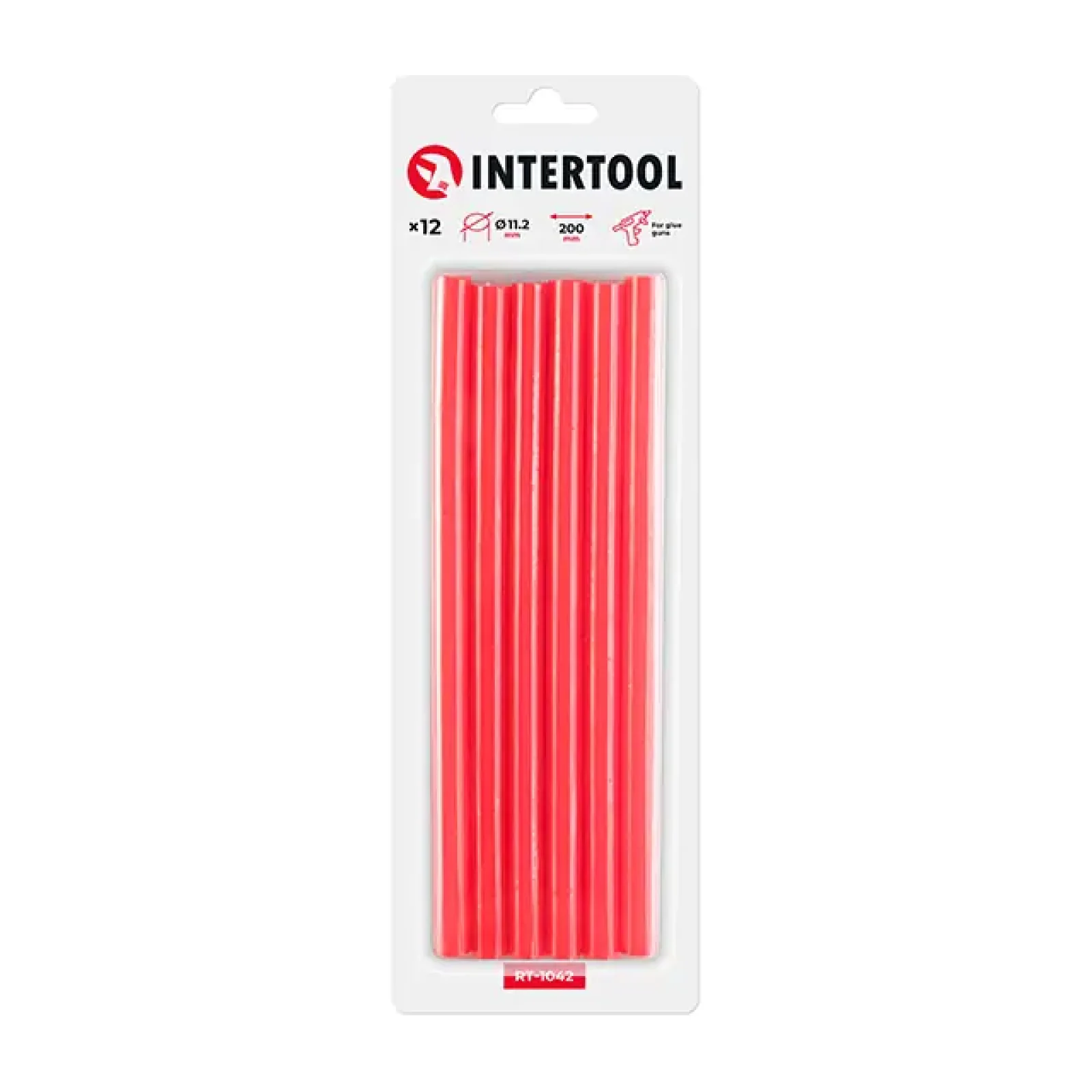 Комплект клейових стрижнів червоних, 11,2×200 мм, 12 шт. INTERTOOL (RT-1042) UA