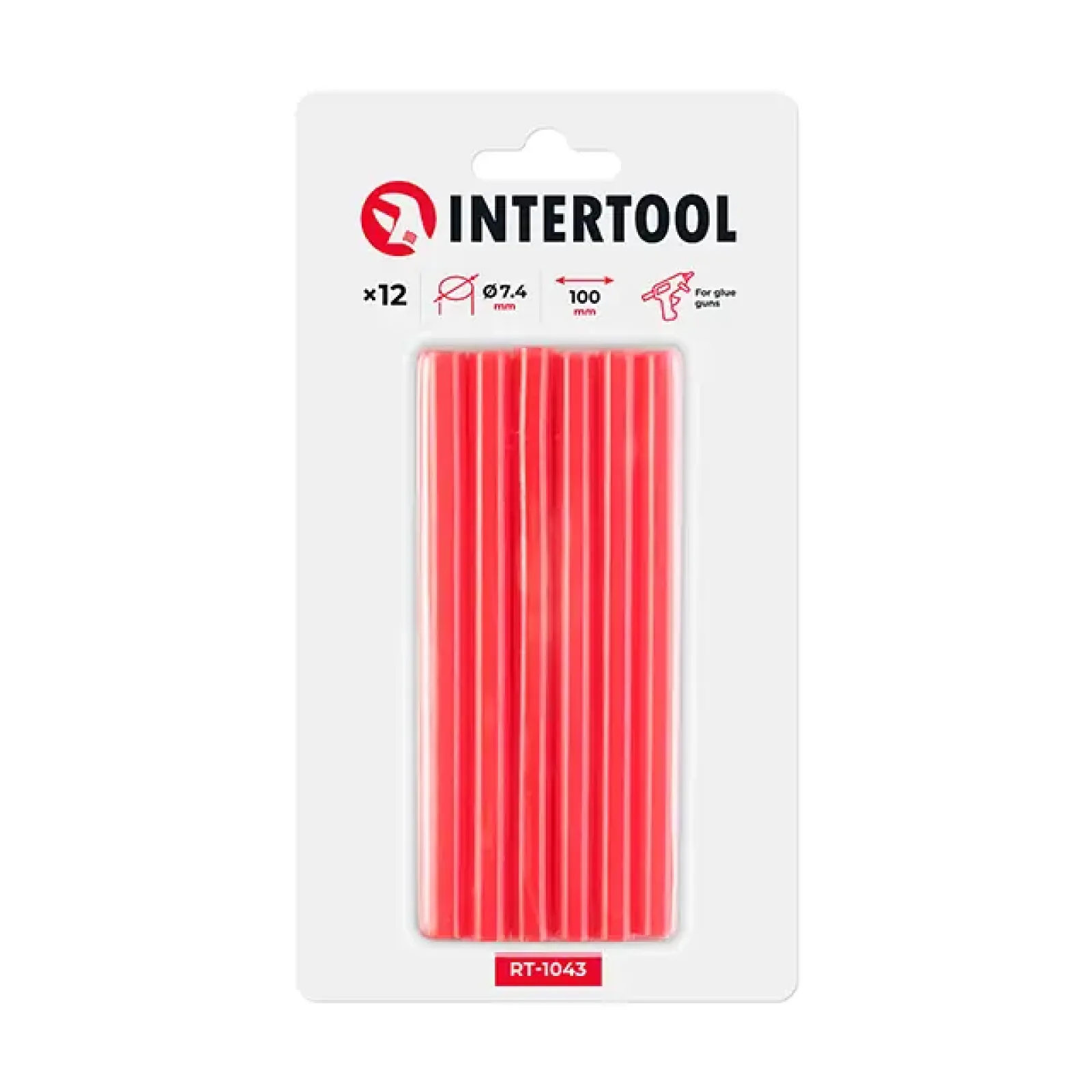 Комплект клейових стрижнів червоних, 7,4×100 мм, 12 шт. INTERTOOL (RT-1043) UA