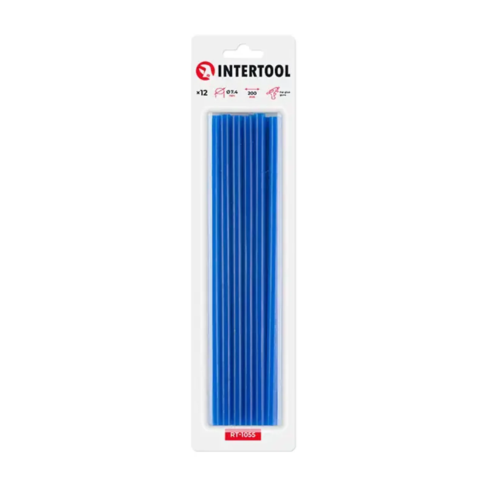 Комплект клейових стрижнів блакитних, 7,4×200 мм, 12 шт. INTERTOOL (RT-1055) UA