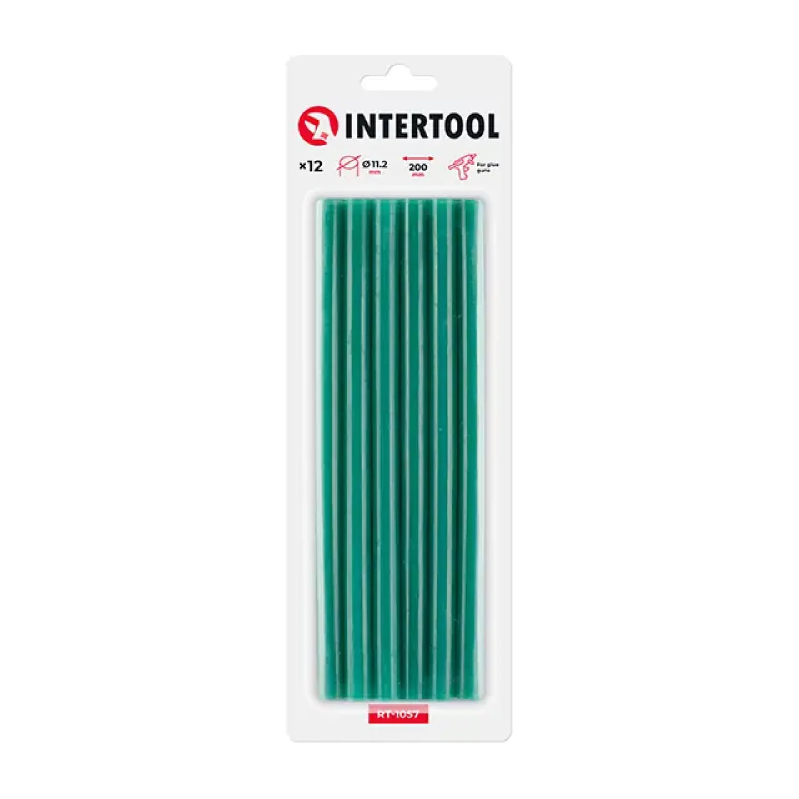 Комплект клейових стрижнів зелених, 11,2×200 мм, 12 шт. INTERTOOL (RT-1057) UA