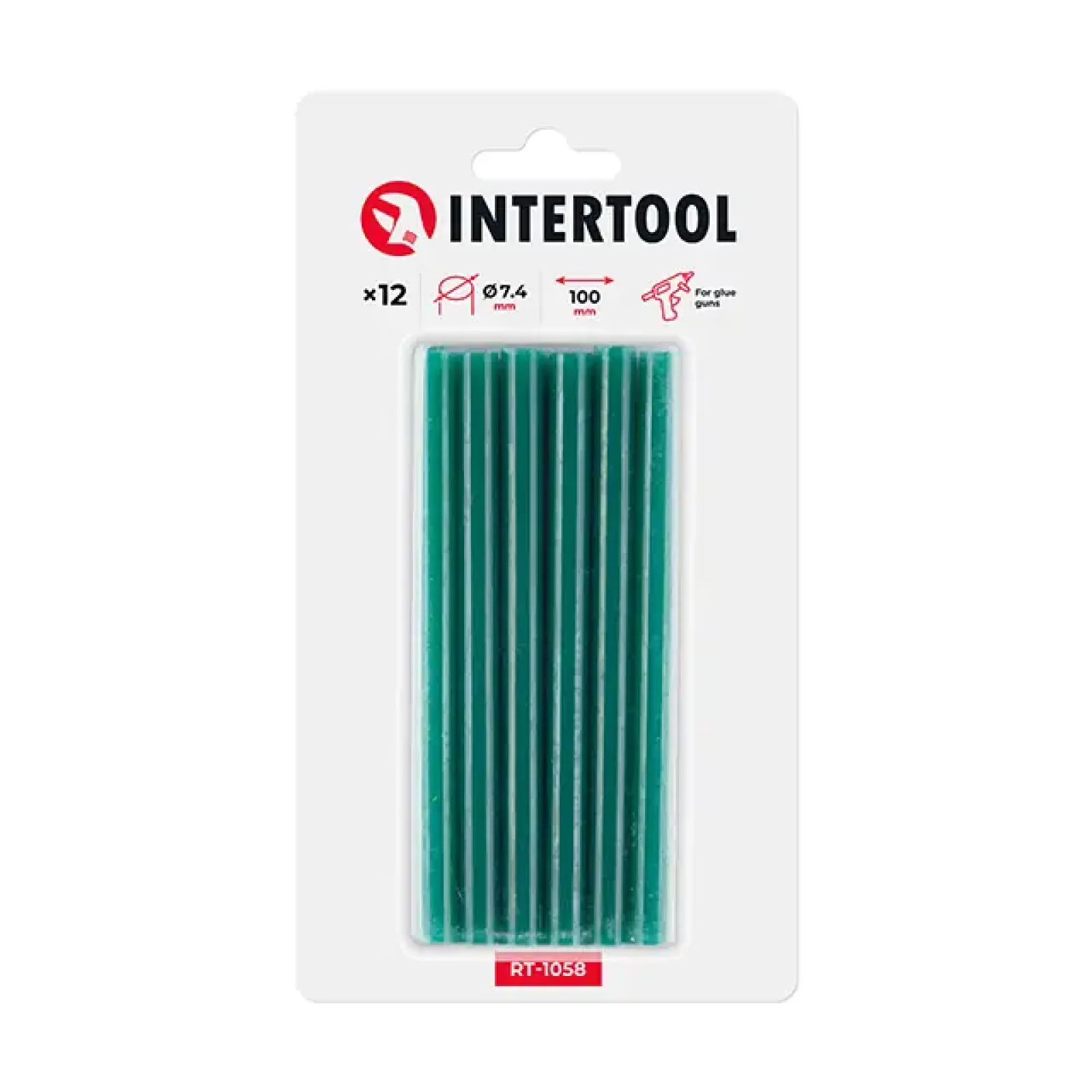 Комплект клейових стрижнів зелених, 7,4×100 мм, 12 шт. INTERTOOL (RT-1058) UA