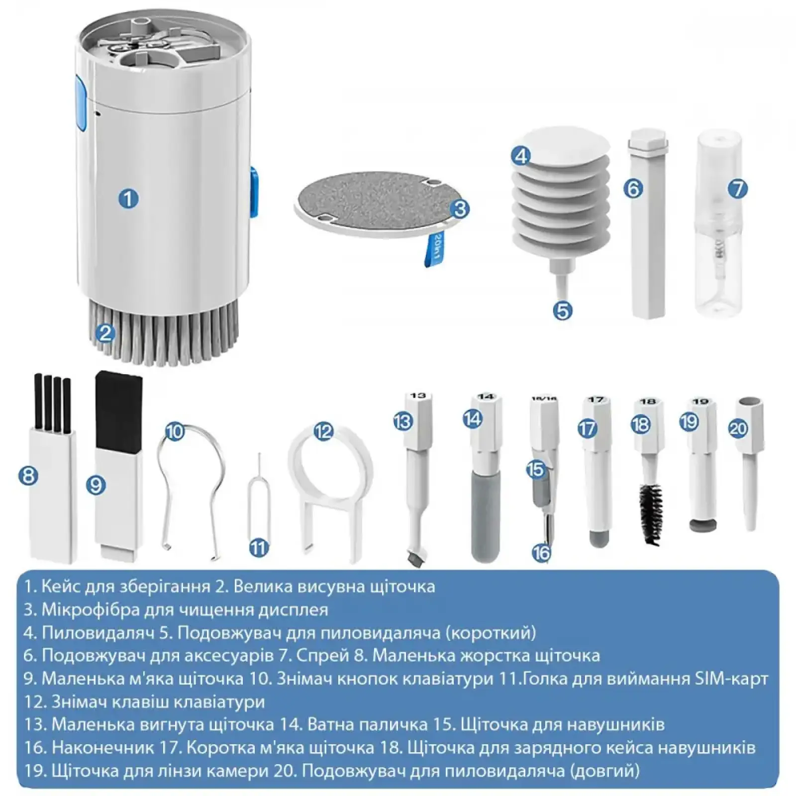 Многофункциональный набор для чистки Proove Mr. Cleaner 20in1 White