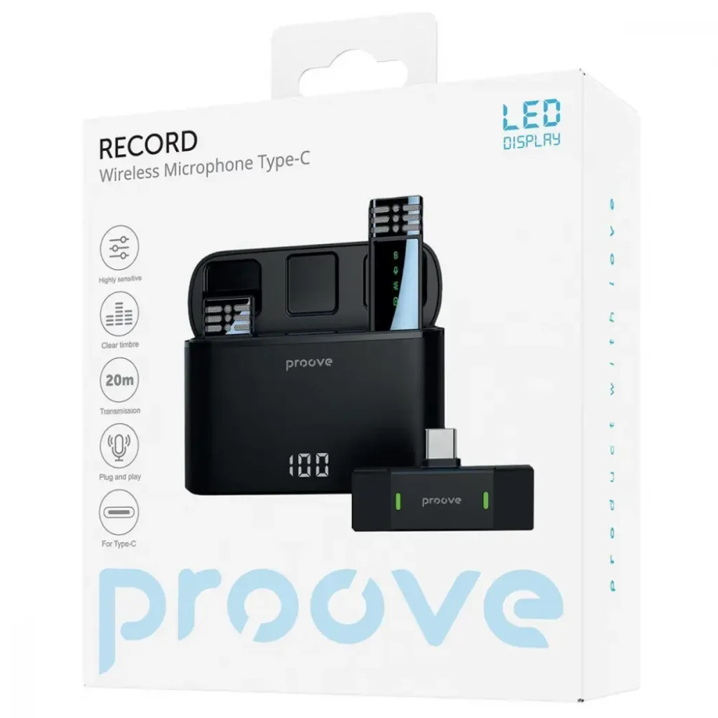 Беспроводной петличный микрофон Proove Record Type-C Black (PMRC00010202)