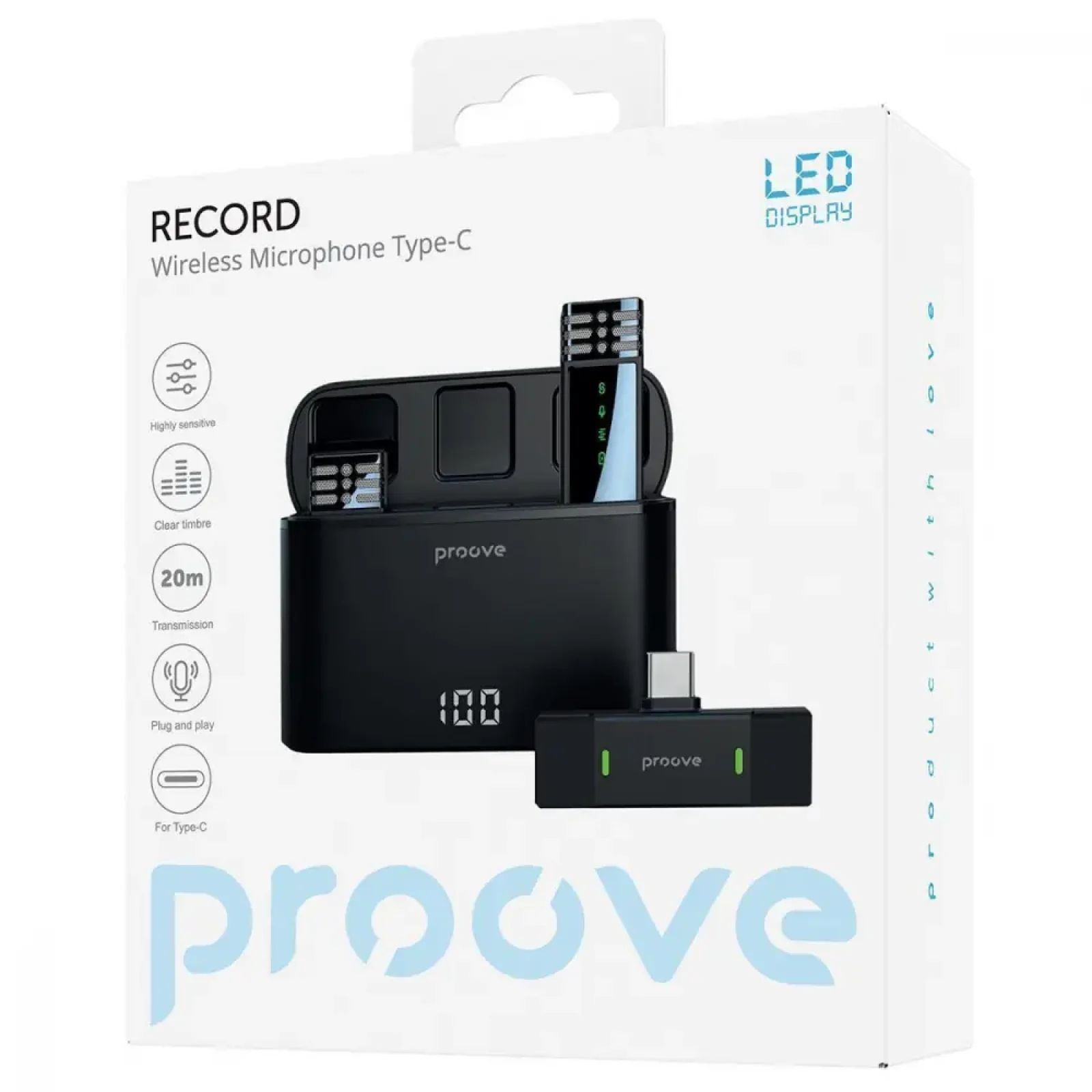 Беспроводной петличный микрофон Proove Record Type-C Black (PMRC00010202)