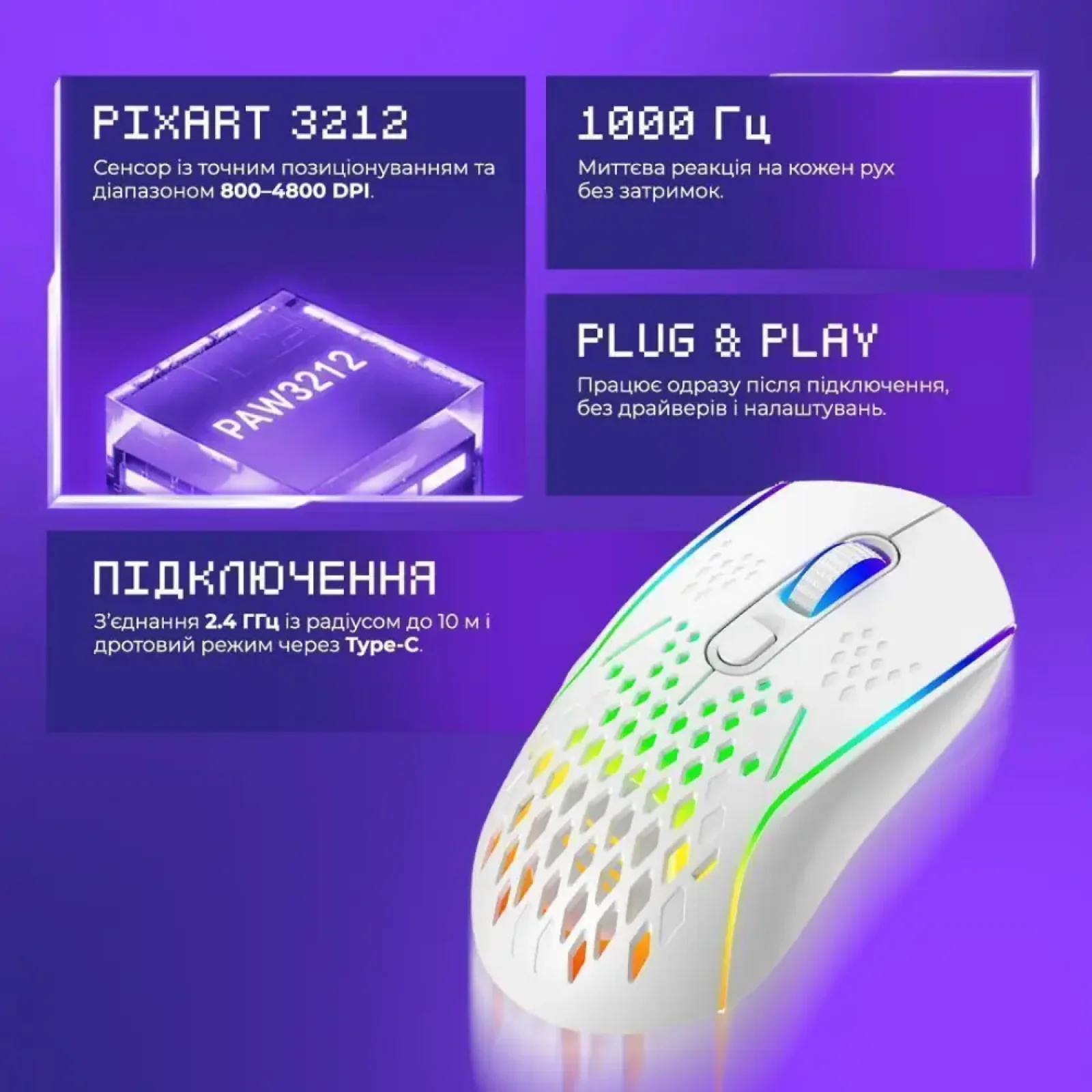 Бездротова ігрова миша Proove Gaming Buzz White (WMBU00022402)