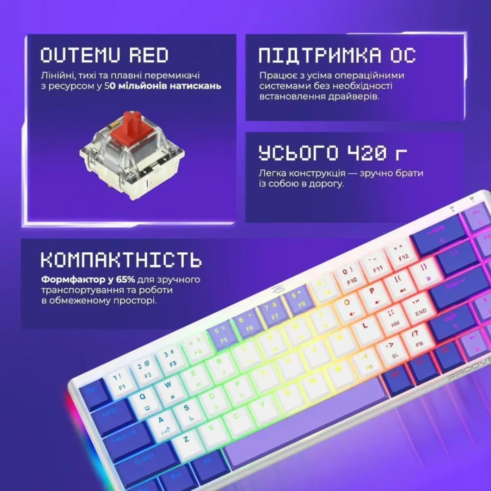 Бездротова клавіатура Proove Gaming AFK (Ukraine Layout) White (WKAFK1022002)