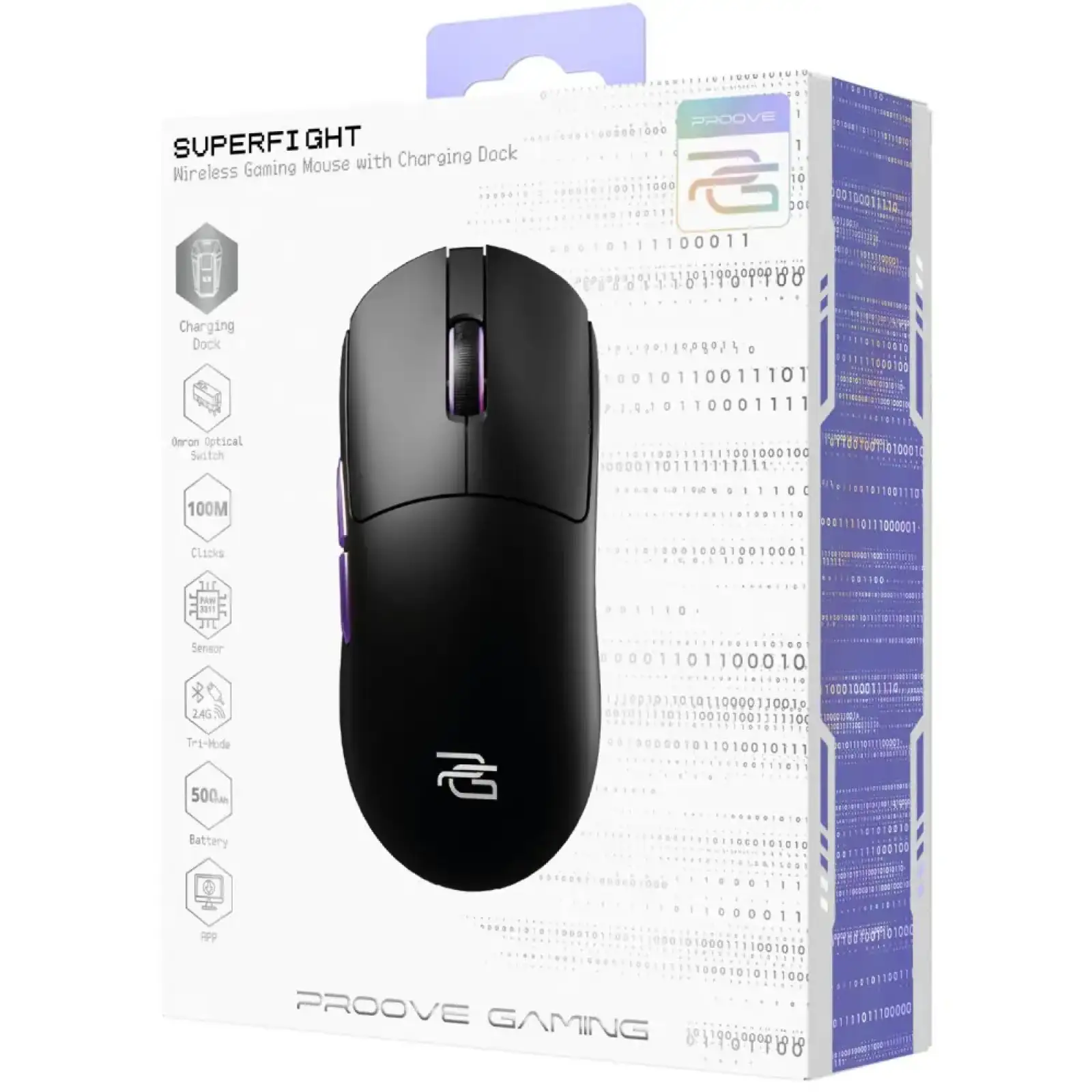 Бездротова ігрова миша Proove Gaming Superfight Wireless with charging dock white/purple