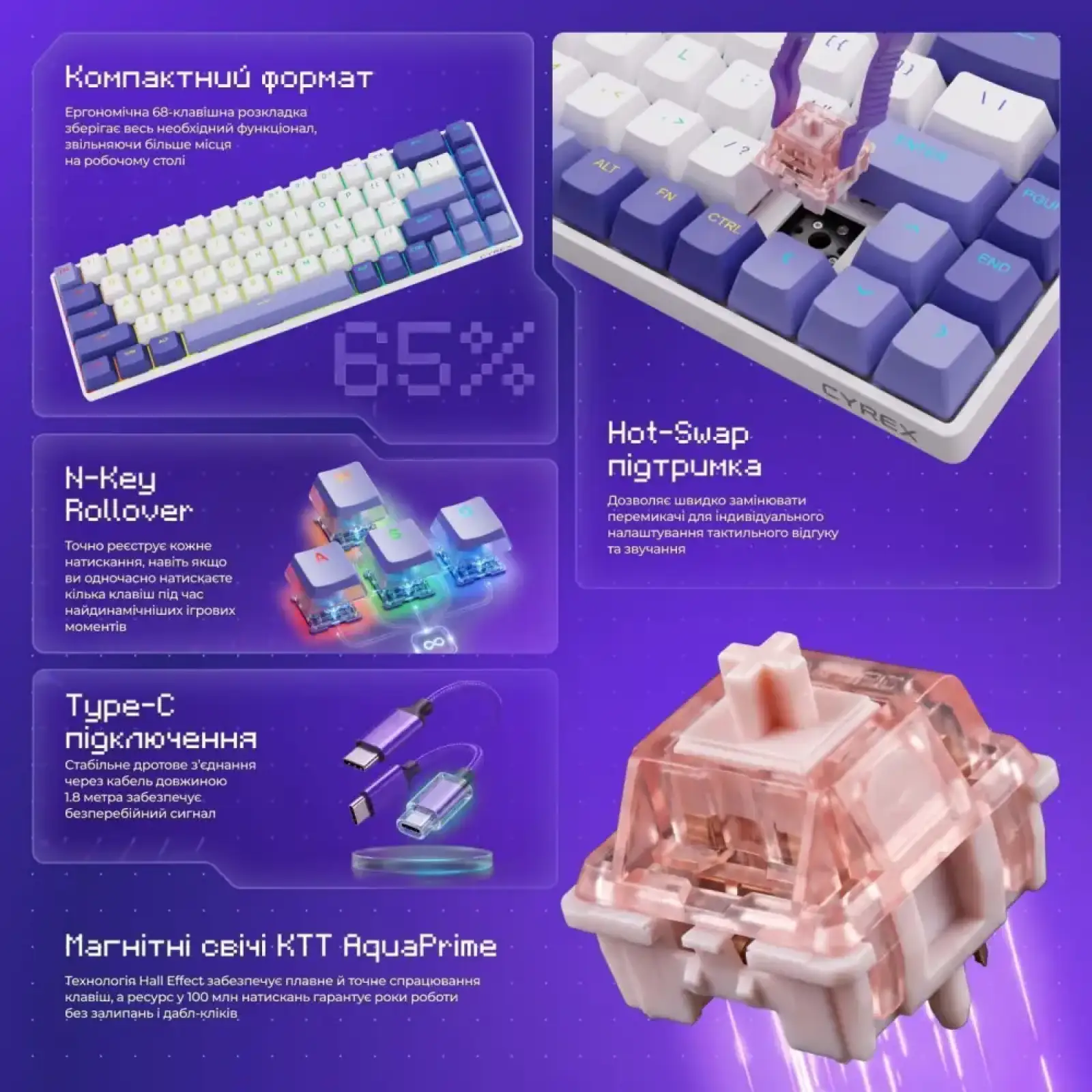 Клавіатура Proove Gaming Cyrex White/Purple