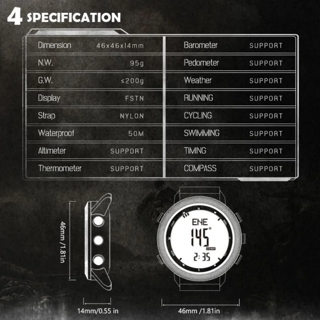 Цифровий годинник NORTH EDGE Apache 46 Black