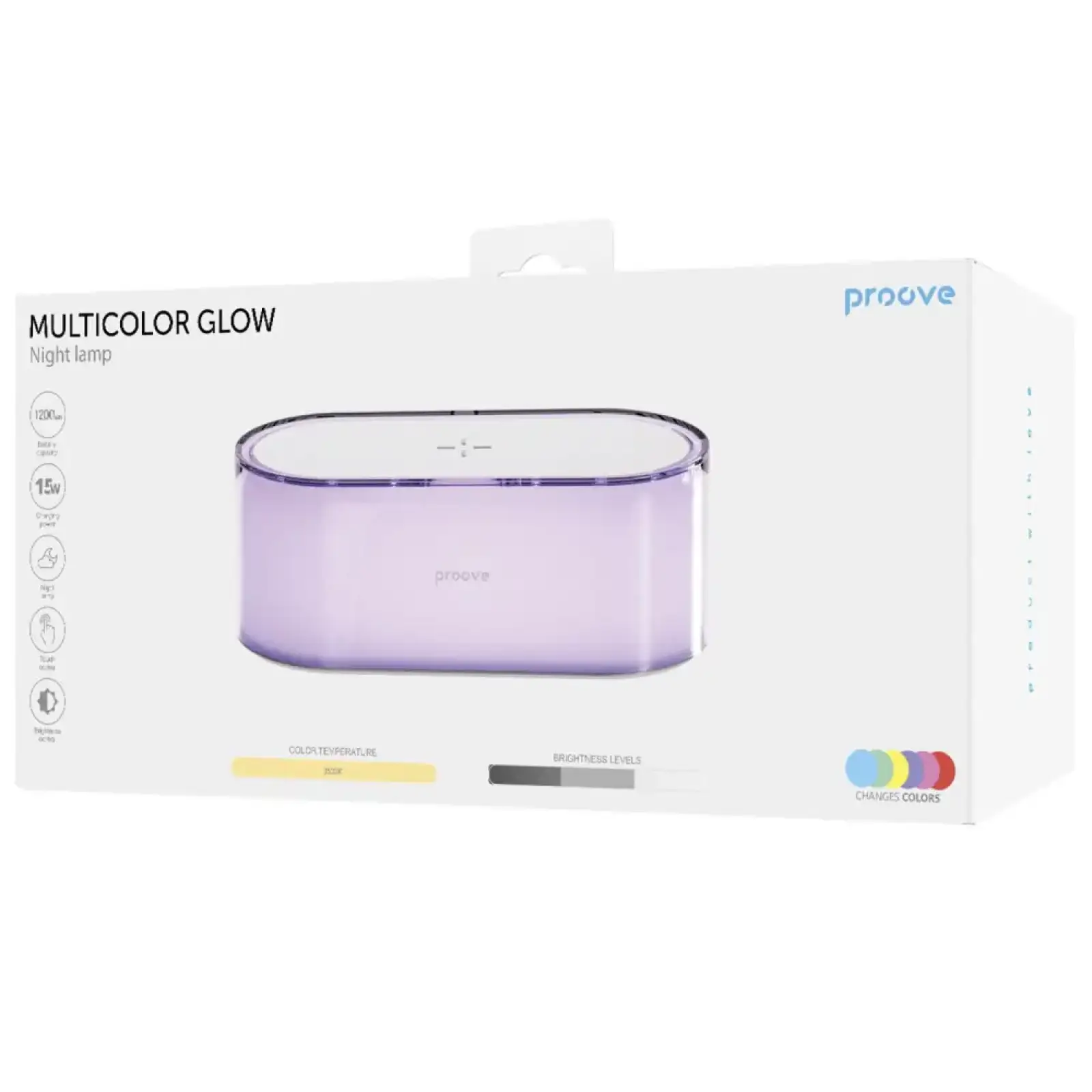 Ночник с Беспроводной Зарядкой Proove Multicolor Glow 1200mAh White
