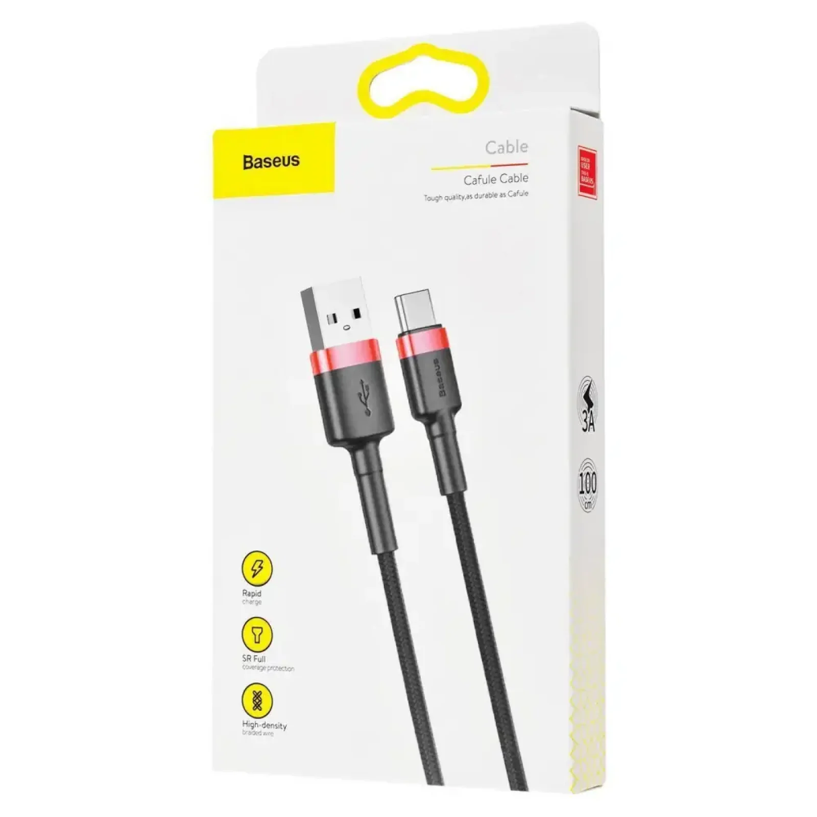 Кабель Baseus Cafule Type-C 3A (1m) Red, CATKLF-B09