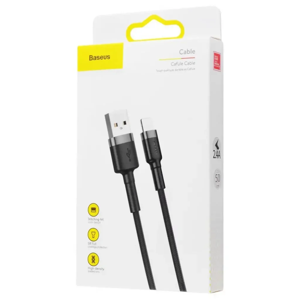 Кабель Baseus Cafule Lightning 2.4A (0.5m) Gray/Black, CALKLF-AG1