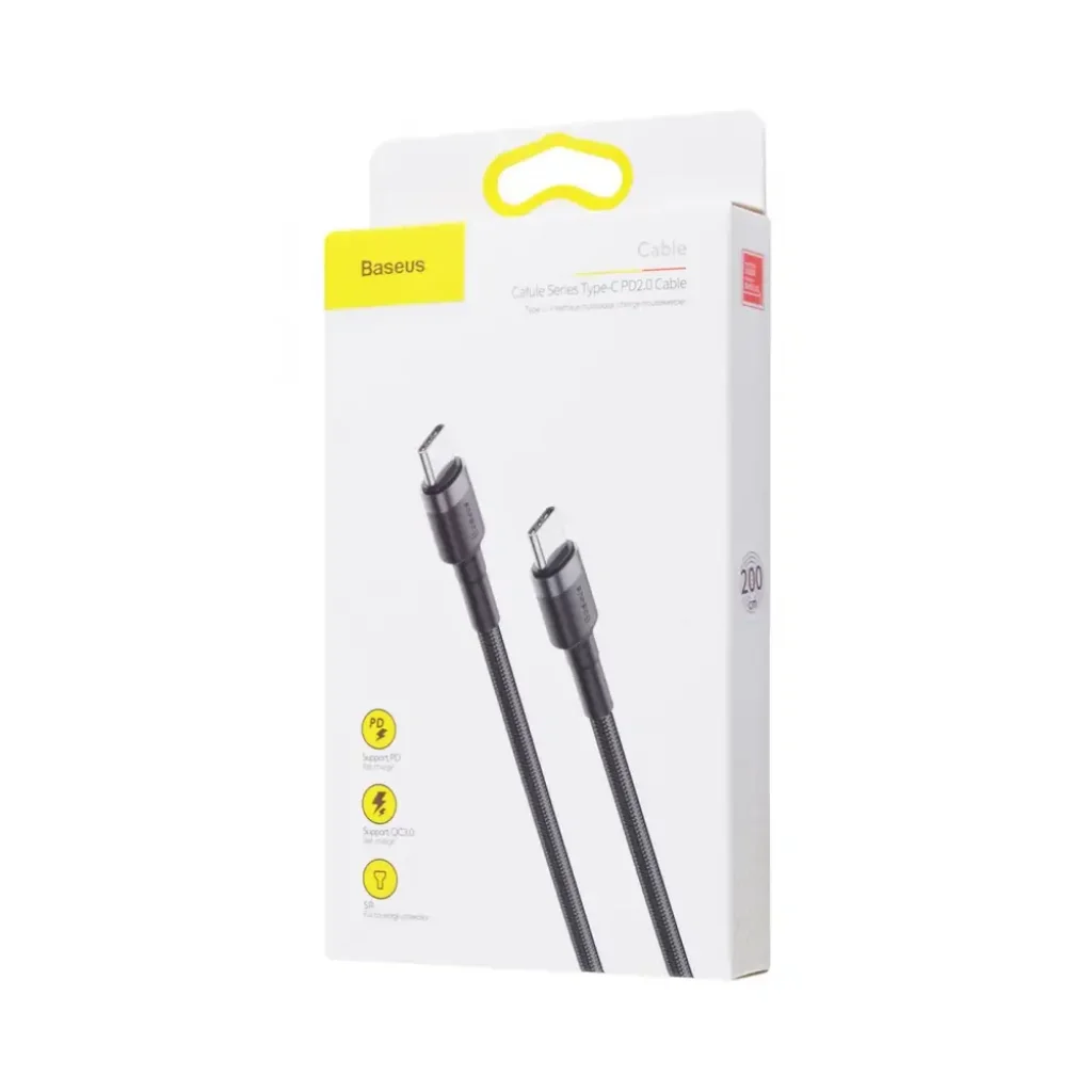 Кабель Baseus Cafule Type-C to Type-C PD 2.0 60W (2m) Red, CATKLF-H09