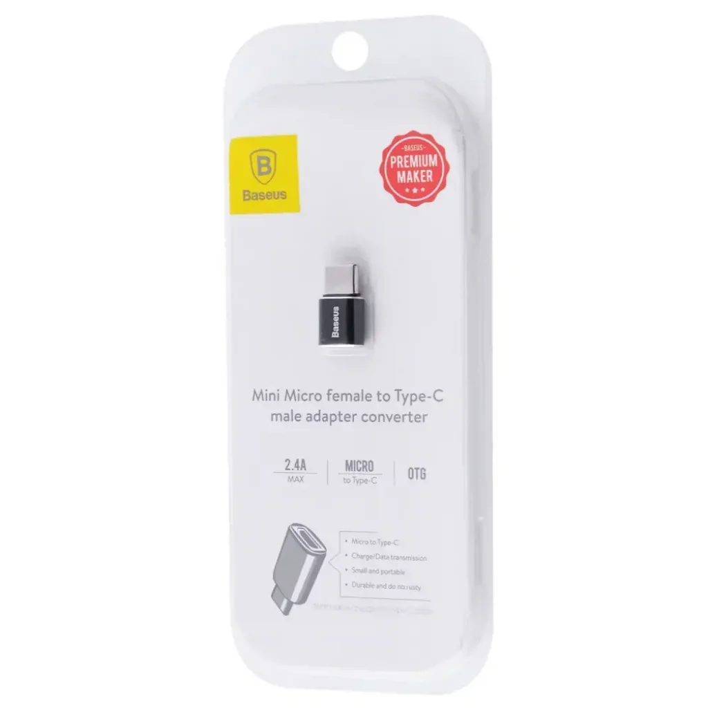 Перехідник OTG Baseus Micro USB to Type-C Black, CAMOTG-01