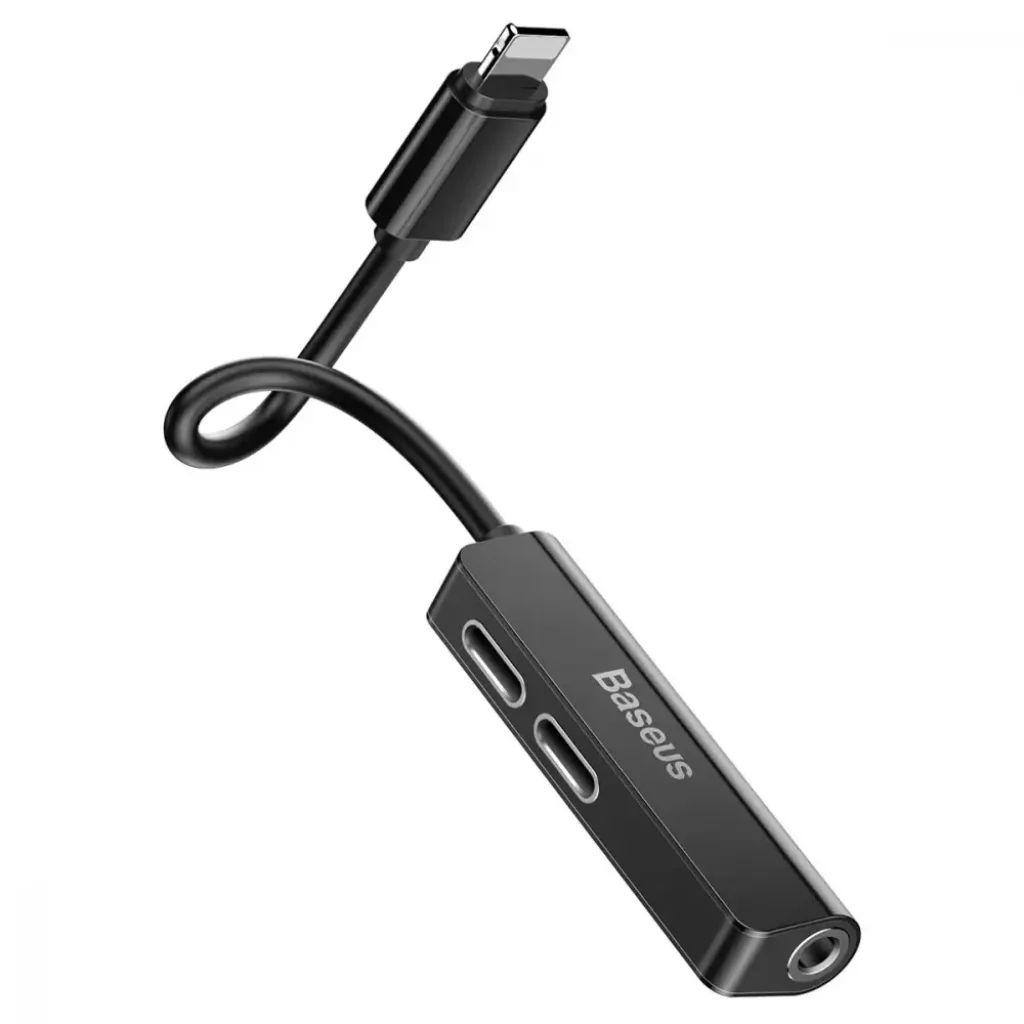 Переходник AUX Baseus L52 Lightning to 2xLightning + 3.5mm Black, CALL52-01