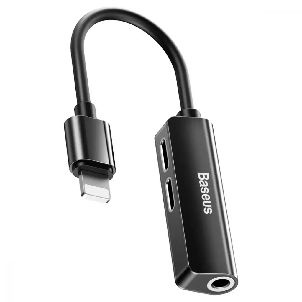 Переходник AUX Baseus L52 Lightning to 2xLightning + 3.5mm Black, CALL52-01