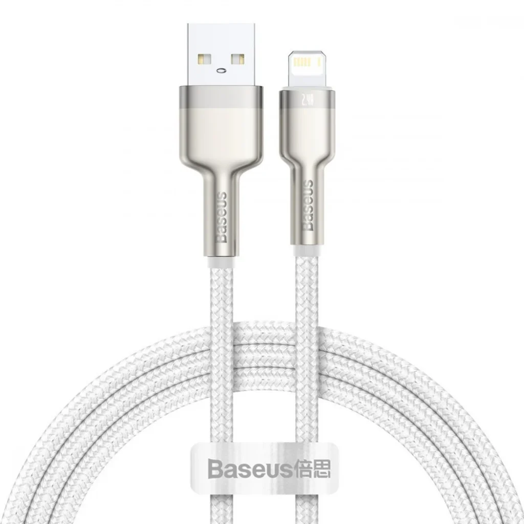 Кабель Baseus Cafule Metal Lightning 2.4A (1m) White, CALJK-A02