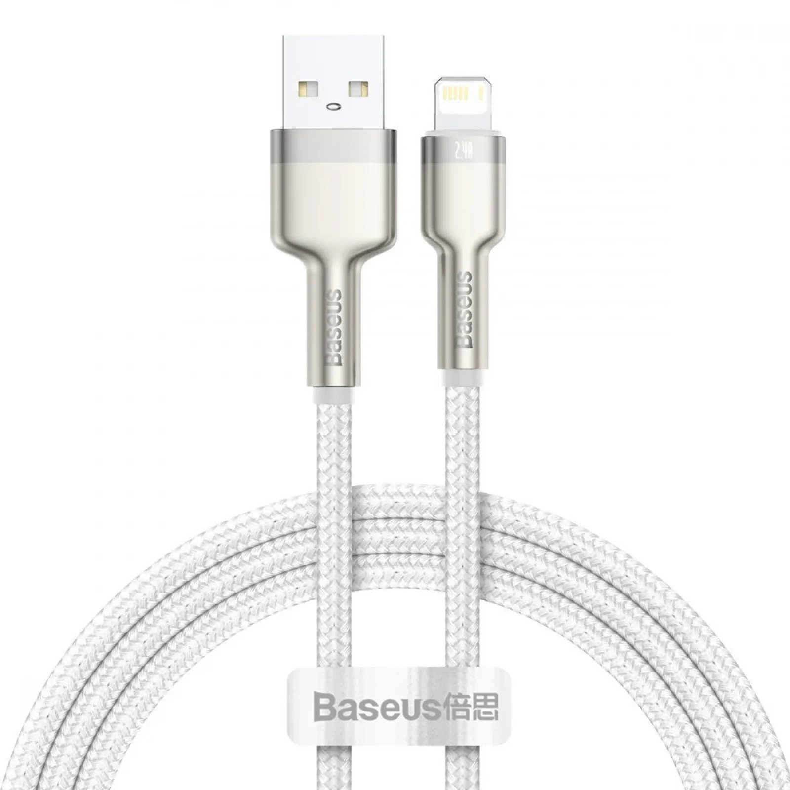 Кабель Baseus Cafule Metal Lightning 2.4A (1m) White, CALJK-A02