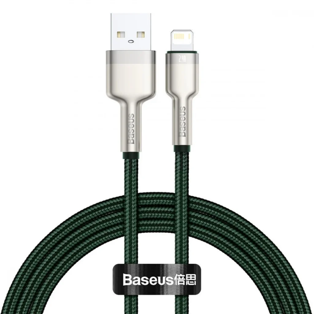 Кабель Baseus Cafule Metal Lightning 2.4A (1m) Green, CALJK-A06
