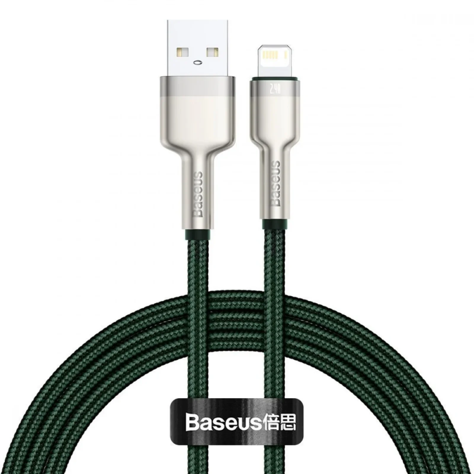 Кабель Baseus Cafule Metal Lightning 2.4A (1m) Green, CALJK-A06