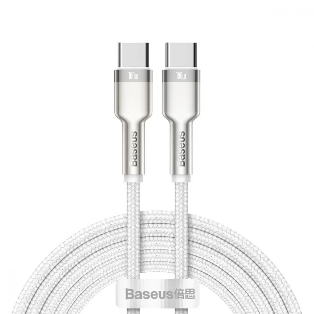 Кабель Baseus Cafule Metal Type-C to Type-C 100W (2m) White, CATJK-D02