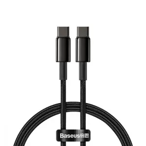 Кабель Baseus Tungsten Gold Type-C to Type-C 100W (1m) Black, CATWJ-01