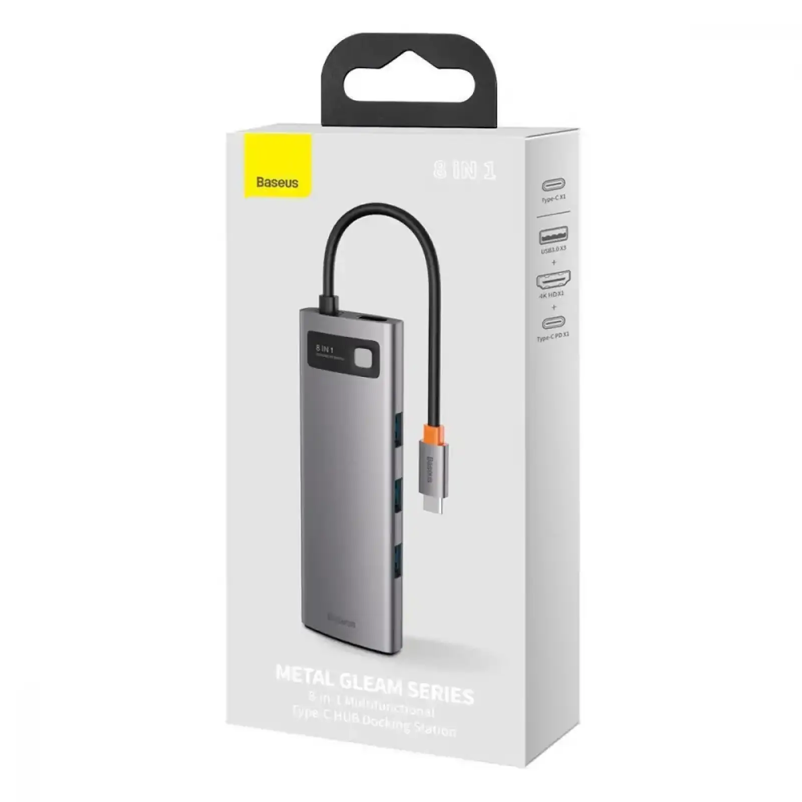 USB-Хаб Baseus Metal Gleam Series 8-in-1 Type-C Gray, CAHUB-CV0G