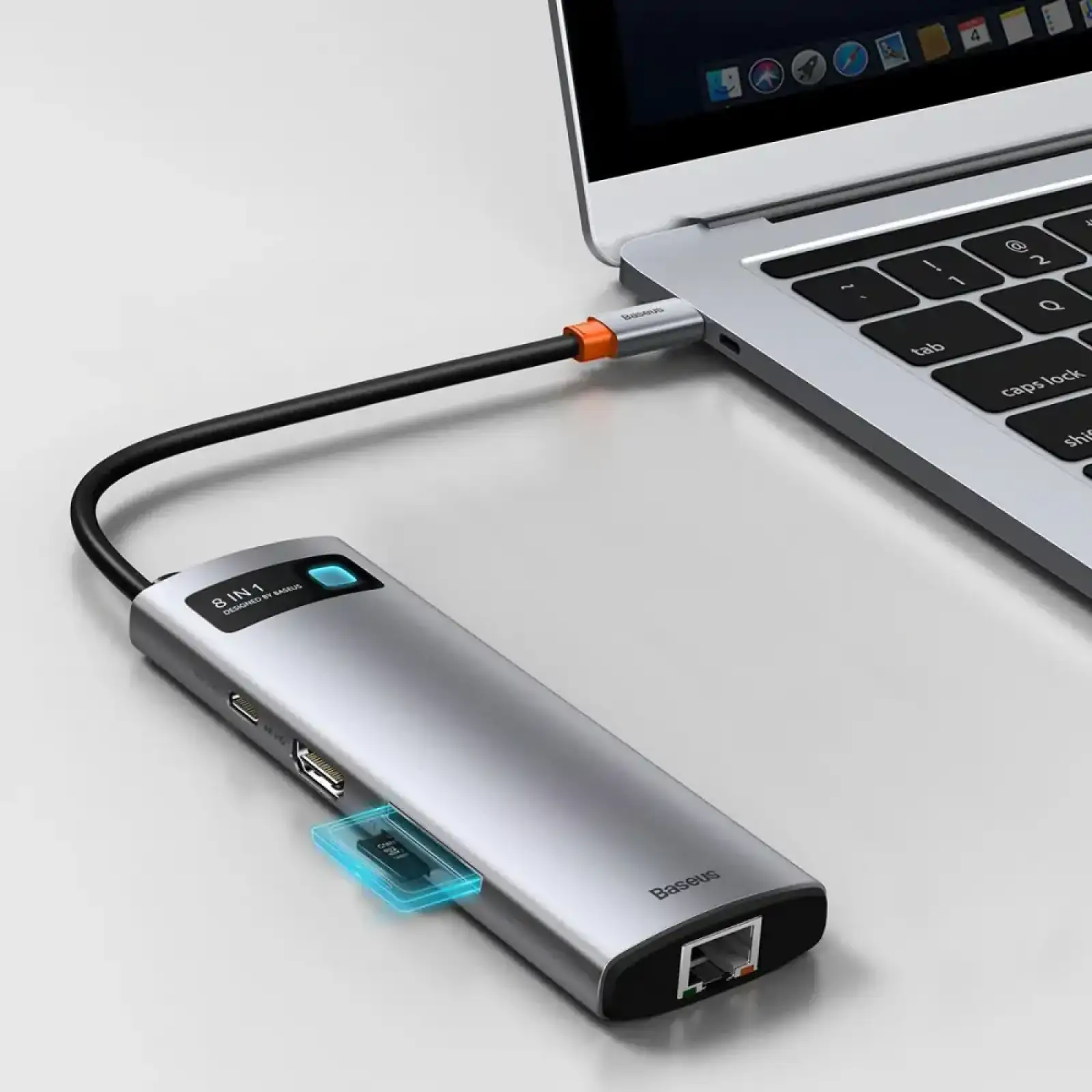 USB-Хаб Baseus Metal Gleam Series 8-in-1 Type-C Gray, CAHUB-CV0G