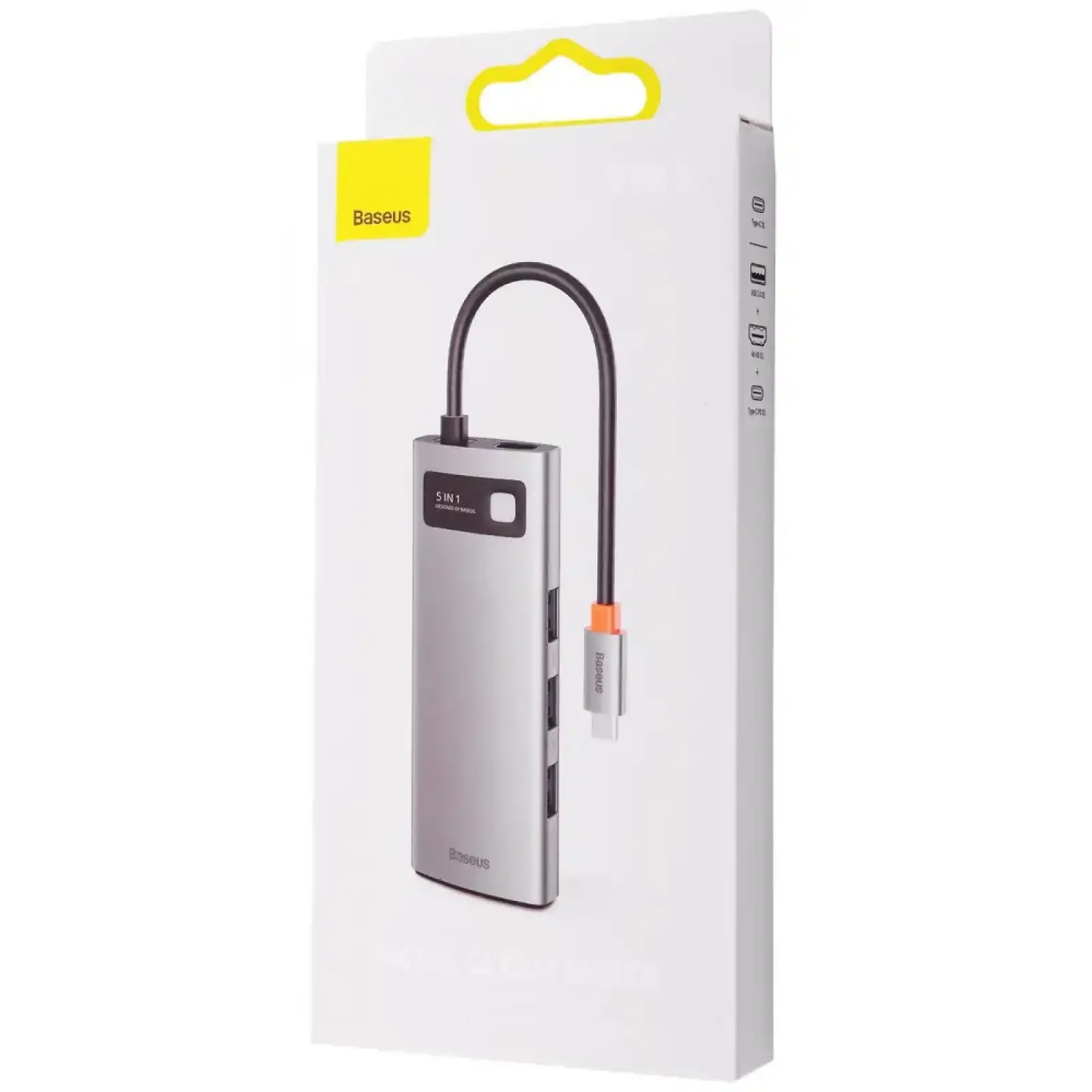 USB-Хаб Baseus Metal Gleam Series 5-in-1 Type-C Gray, CAHUB-CX0G