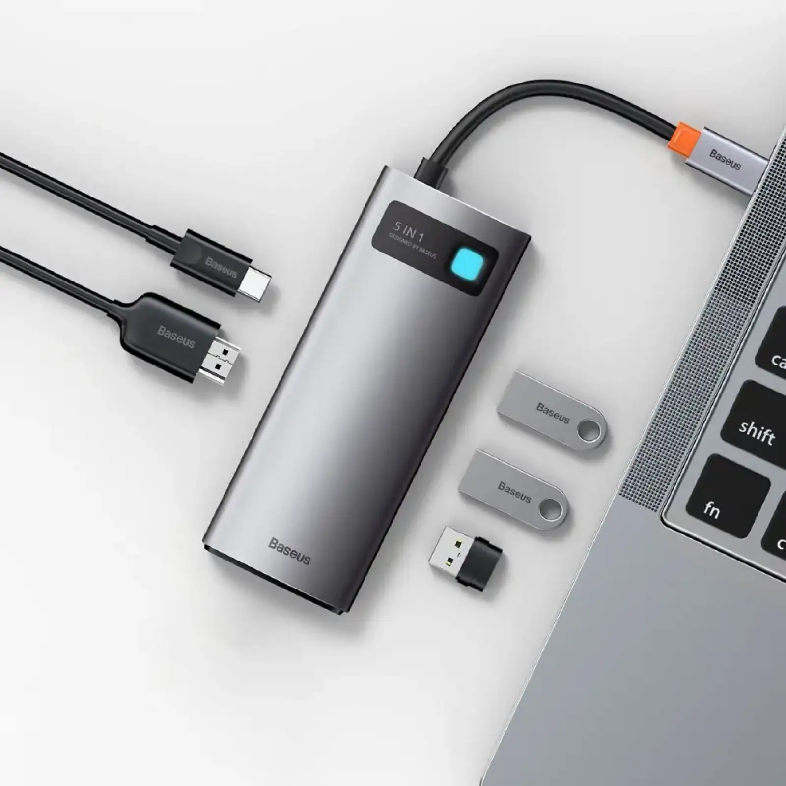 USB-Хаб Baseus Metal Gleam Series 5-in-1 Type-C Gray, CAHUB-CX0G