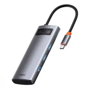USB-Хаб Baseus Metal Gleam Series 5-in-1 Type-C Gray, CAHUB-CX0G