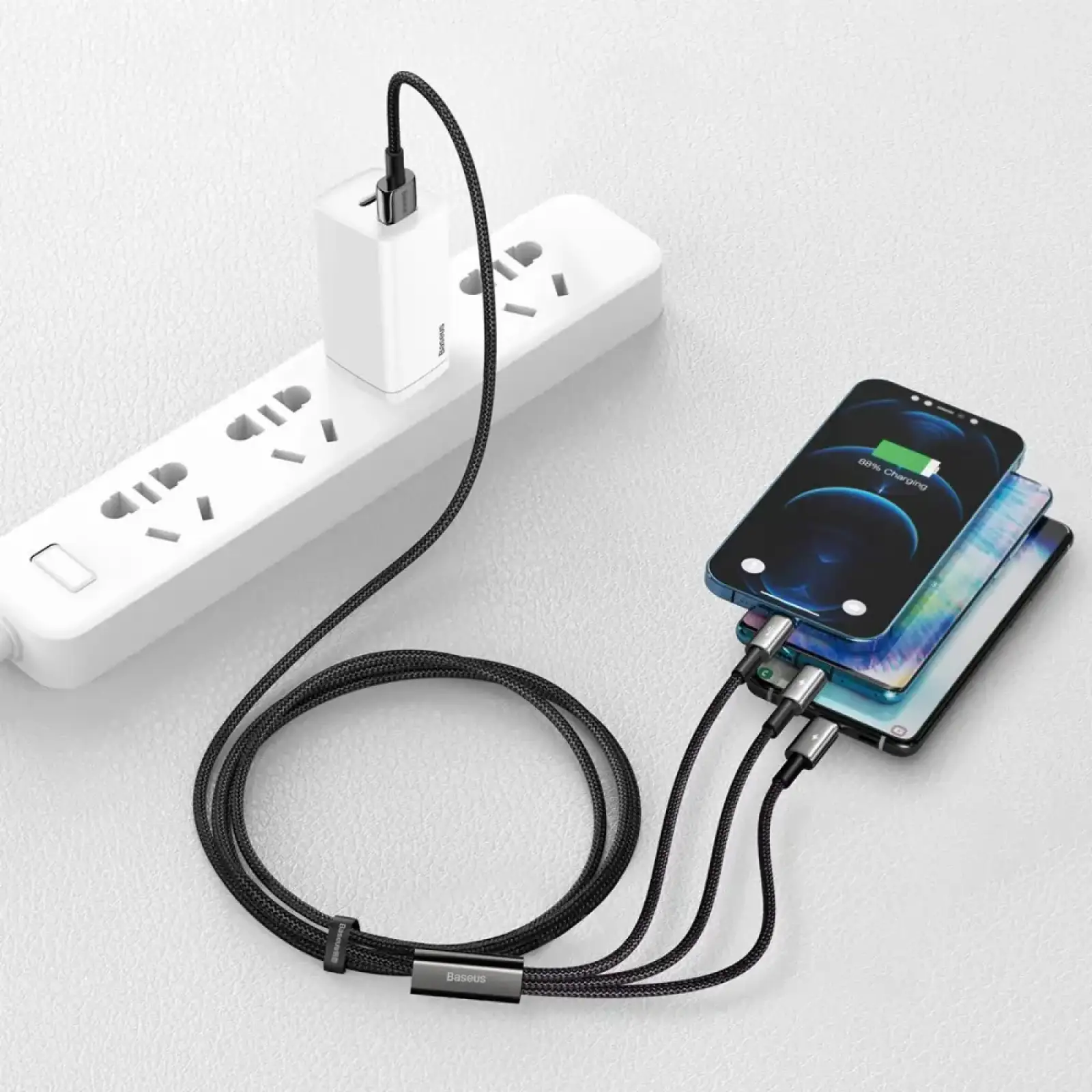 Кабель Baseus Tungsten Gold One-for-three Fast Charging Data 3-in-1 (Micro USB+Lightning+Type-C) 3.5 Black, CAMLTWJ-01