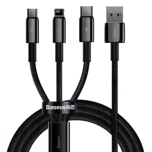 Кабель Baseus Tungsten Gold One-for-three Fast Charging Data 3-in-1 (Micro USB+Lightning+Type-C) 3.5 Black, CAMLTWJ-01