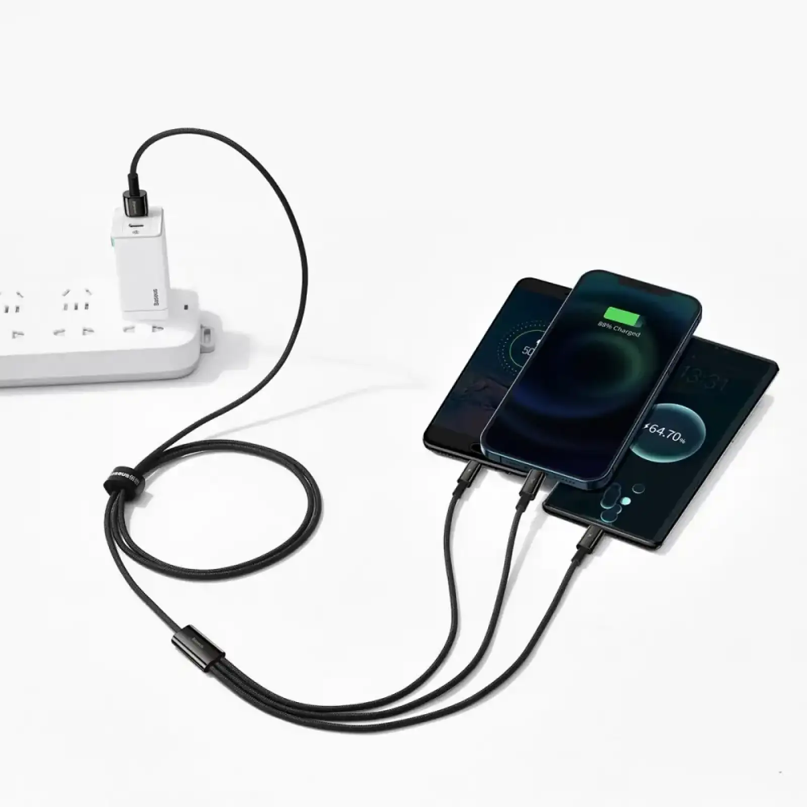 Кабель Baseus Tungsten Gold One-for-three Fast Charging Data 3-in-1 (Micro USB+Lightning+Type-C) 3.5 Black, CAMLTWJ-01