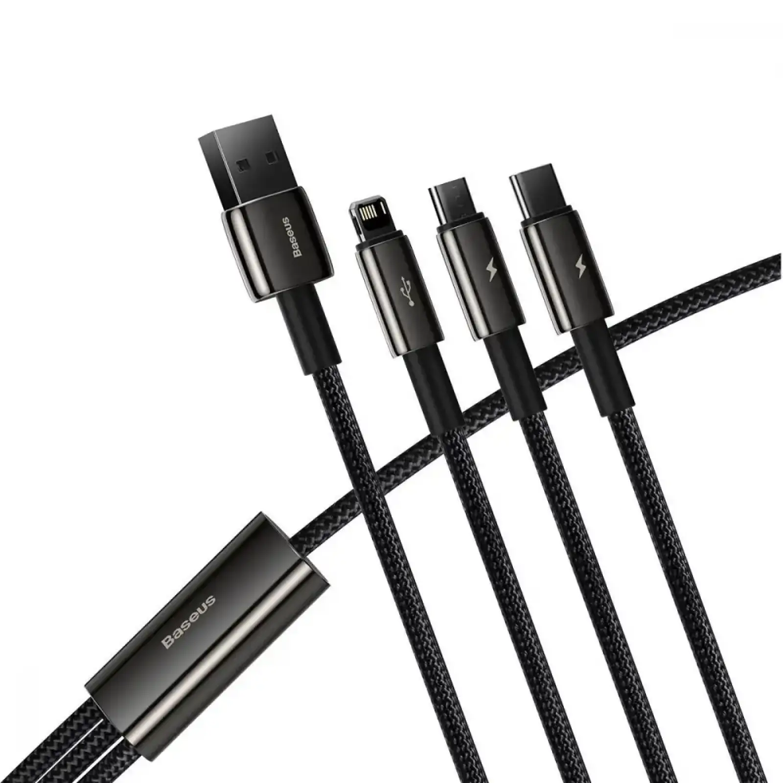 Кабель Baseus Tungsten Gold One-for-three Fast Charging Data 3-in-1 (Micro USB+Lightning+Type-C) 3.5 Black, CAMLTWJ-01