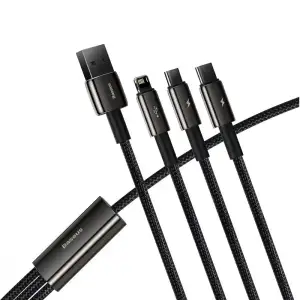 Кабель Baseus Tungsten Gold One-for-three Fast Charging Data 3-in-1 (Micro USB+Lightning+Type-C) 3.5 Black, CAMLTWJ-01