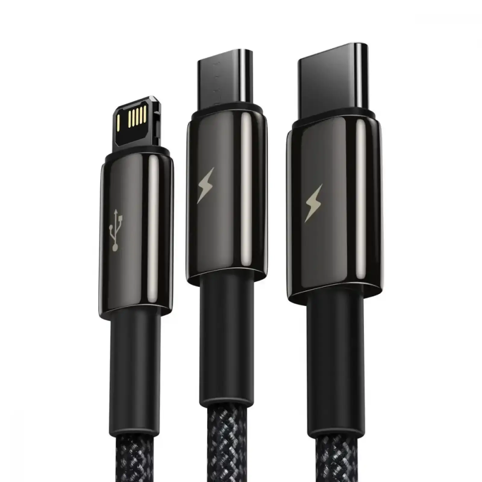 Кабель Baseus Tungsten Gold One-for-three Fast Charging Data 3-in-1 (Micro USB+Lightning+Type-C) 3.5 Black, CAMLTWJ-01