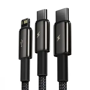 Кабель Baseus Tungsten Gold One-for-three Fast Charging Data 3-in-1 (Micro USB+Lightning+Type-C) 3.5 Black, CAMLTWJ-01