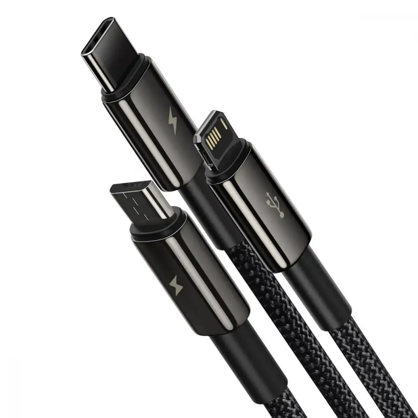 Кабель Baseus Tungsten Gold One-for-three Fast Charging Data 3-in-1 (Micro USB+Lightning+Type-C) 3.5 Black, CAMLTWJ-01