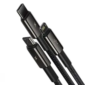 Кабель Baseus Tungsten Gold One-for-three Fast Charging Data 3-in-1 (Micro USB+Lightning+Type-C) 3.5 Black, CAMLTWJ-01