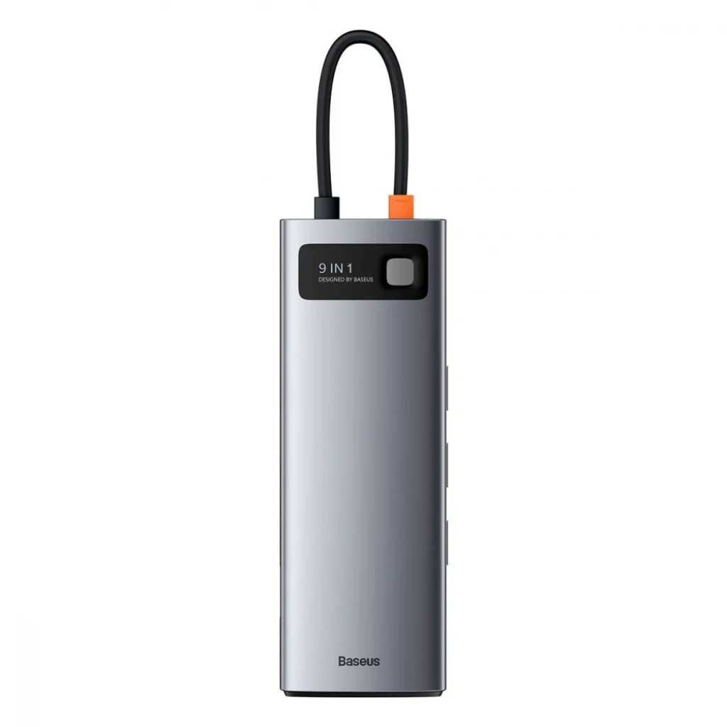 USB-Хаб Baseus Metal Gleam Series 9-in-1 (3xUSB3.0 + 4KHD+ TF + SD + Type-C PD + VGA + RJ45) Gray, CAHUB-CU0G