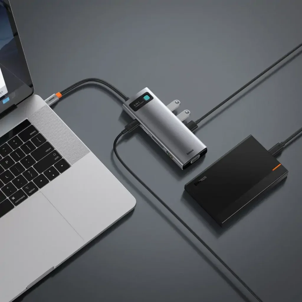USB-Хаб Baseus Metal Gleam Series 9-in-1 (3xUSB3.0 + 4KHD+ TF + SD + Type-C PD + VGA + RJ45) Gray, CAHUB-CU0G