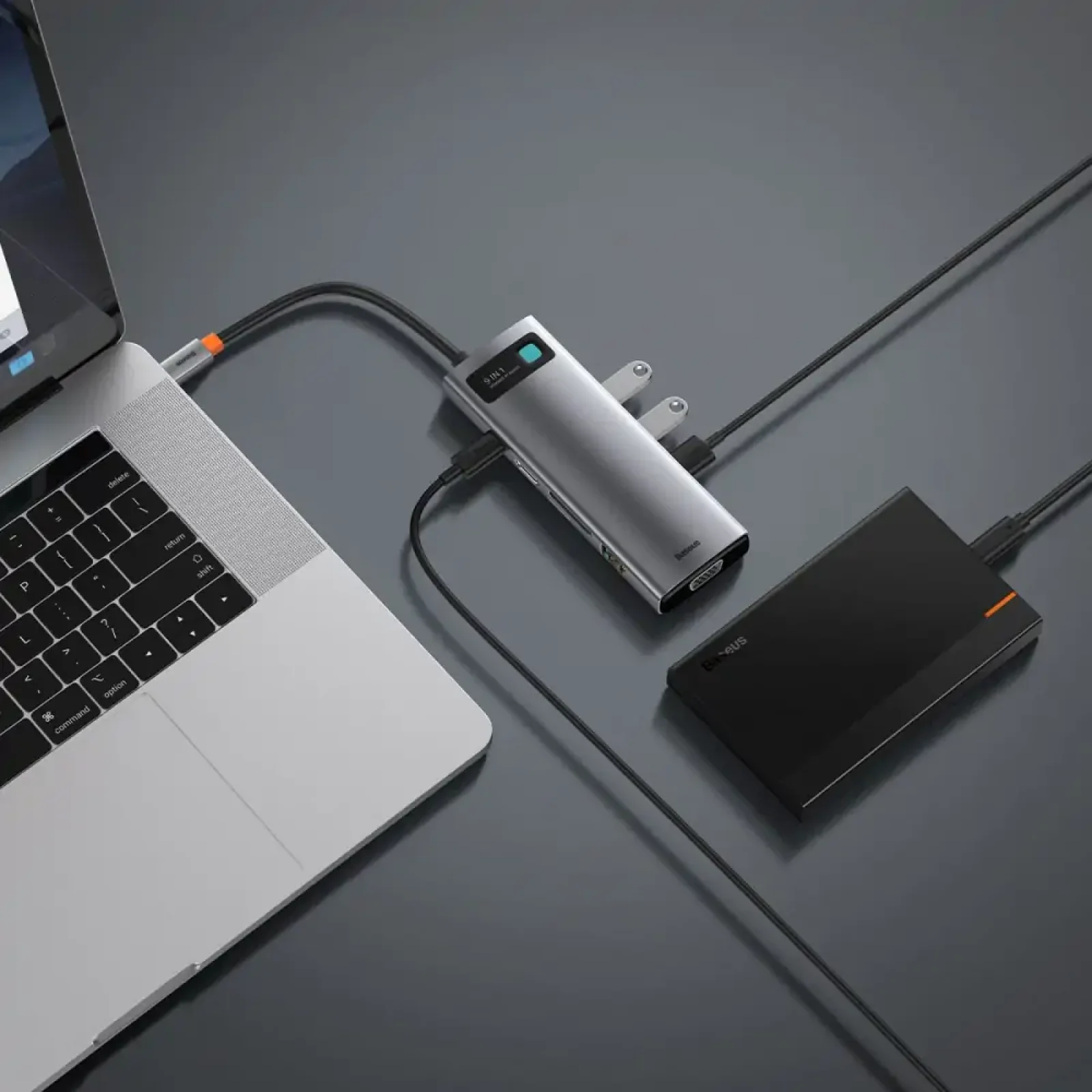 USB-Хаб Baseus Metal Gleam Series 9-in-1 Type-C Gray, CAHUB-CU0G