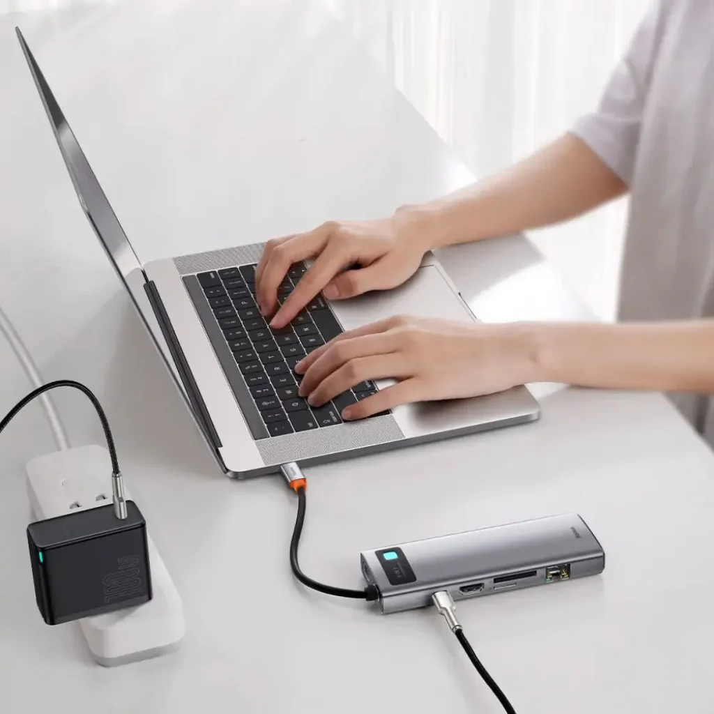 USB-Хаб Baseus Metal Gleam Series 9-in-1 (3xUSB3.0 + 4KHD+ TF + SD + Type-C PD + VGA + RJ45) Gray, CAHUB-CU0G