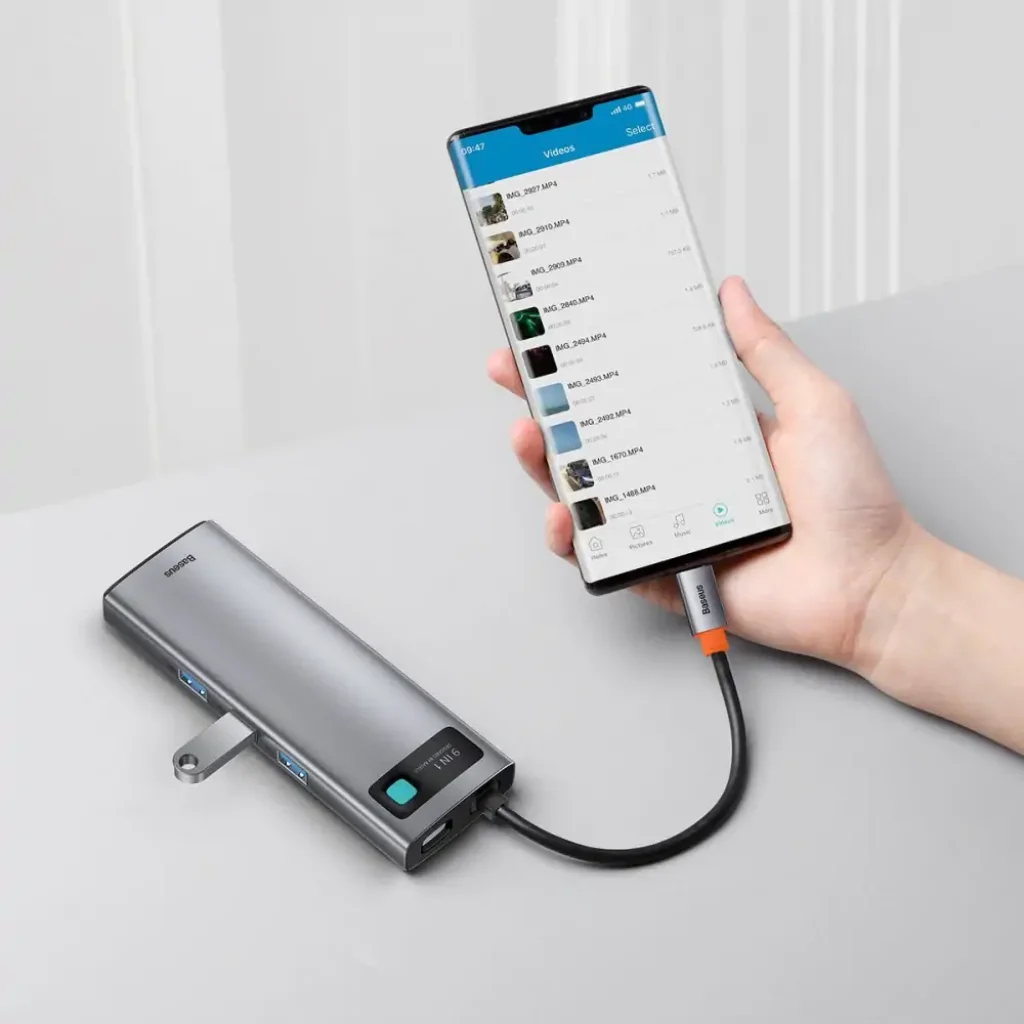 USB-Хаб Baseus Metal Gleam Series 9-in-1 (3xUSB3.0 + 4KHD+ TF + SD + Type-C PD + VGA + RJ45) Gray, CAHUB-CU0G