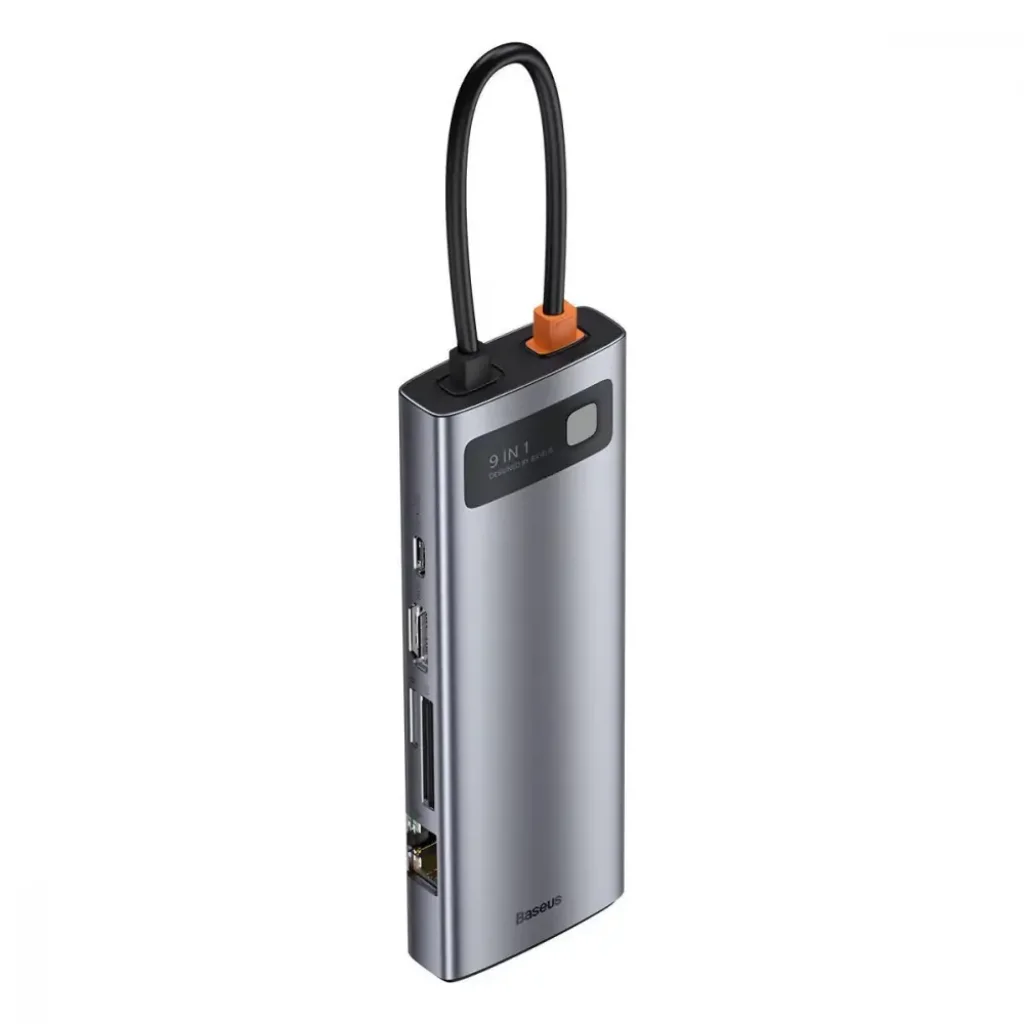 USB-Хаб Baseus Metal Gleam Series 9-in-1 (3xUSB3.0 + 4KHD+ TF + SD + Type-C PD + VGA + RJ45) Gray, CAHUB-CU0G