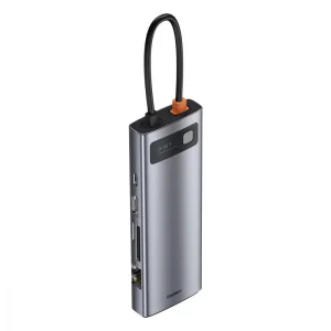 USB-Хаб Baseus Metal Gleam Series 9-in-1 (3xUSB3.0 + 4KHD+ TF + SD + Type-C PD + VGA + RJ45) Gray, CAHUB-CU0G