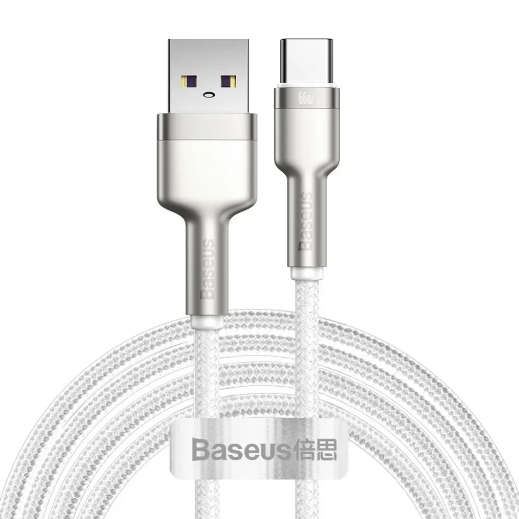 Кабель Baseus Cafule Metal Data Type-C 66W (2m) White, CAKF000202