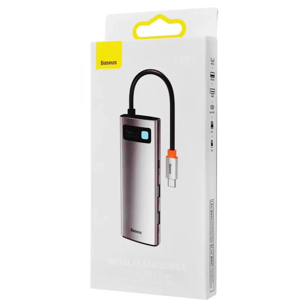 USB-Хаб Baseus Metal Gleam Series 7-in-1 (2xUSB3.0 + 4KHD + Type-C + Type-C PD+ TF + SD) Gray, WKWG020113