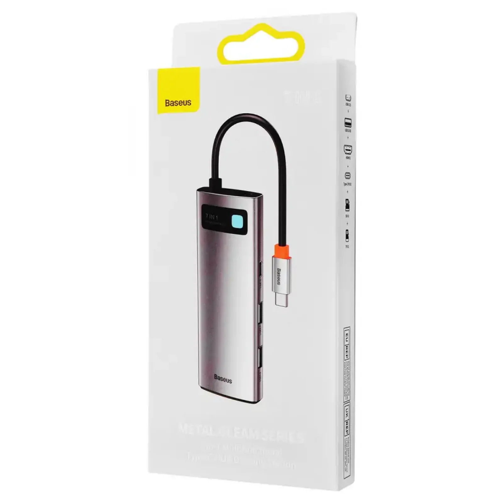 USB-Хаб Baseus Metal Gleam Series 7-in-1 (2xUSB3.0+4KHD+Type-C+Type-C PD+TF+SD) Gray, WKWG020113
